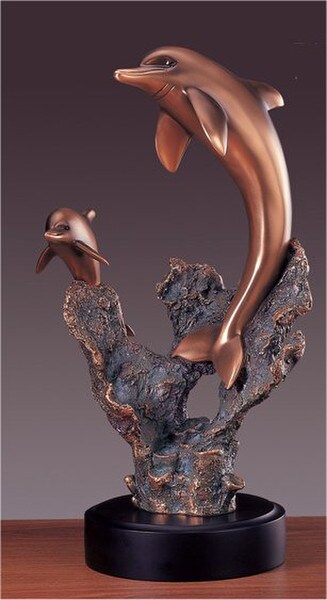 Two Dolphins Sculpture Large Figurine Sea life Decor